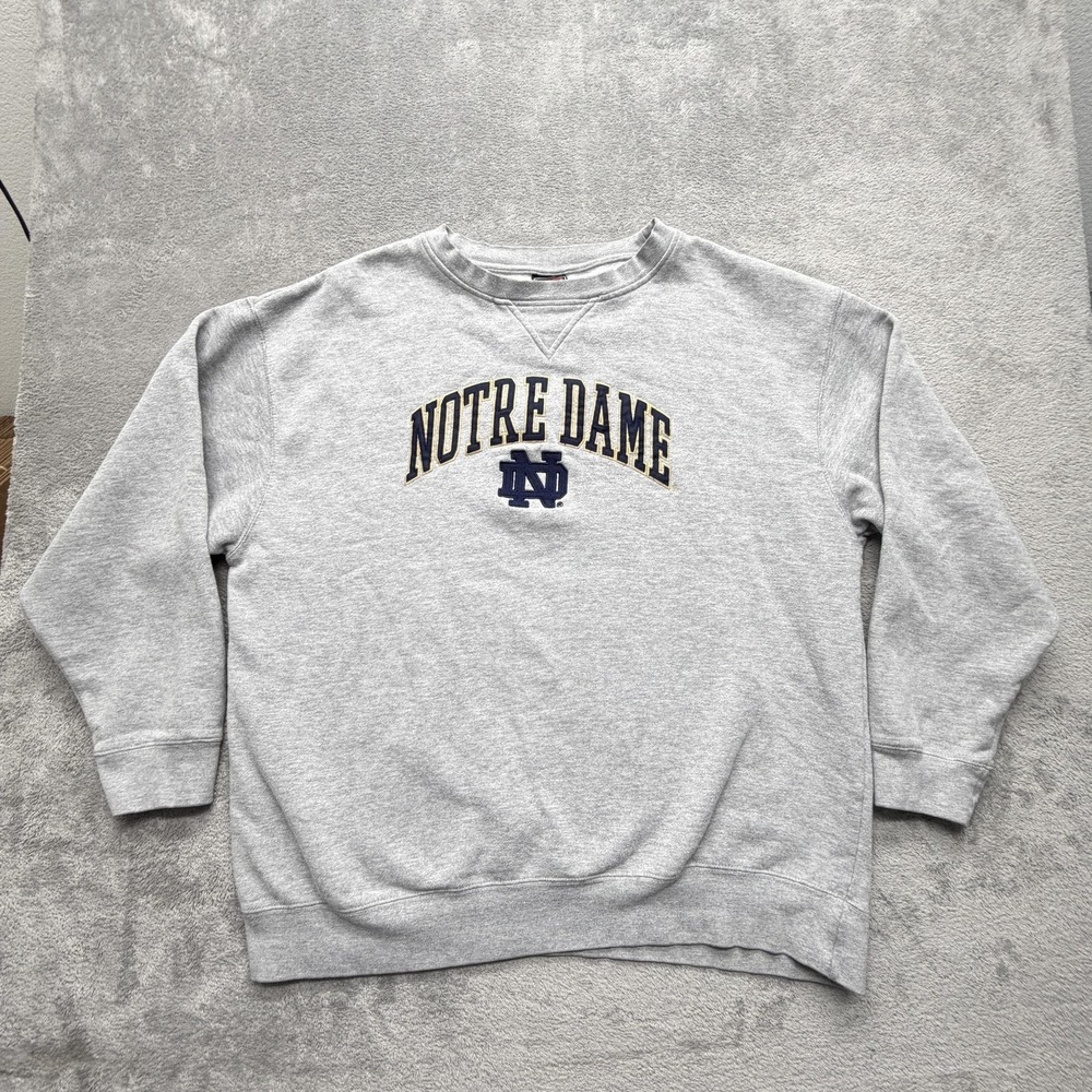 Notre Dame Genuine Stuff Sweatshirt Mens Gray Pullover Crewneck Embroidered
